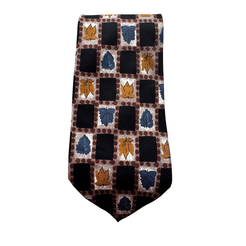 Barrington Men's 100% Silk Leaves Geometric Brocade Foulard Tie Formal Office
